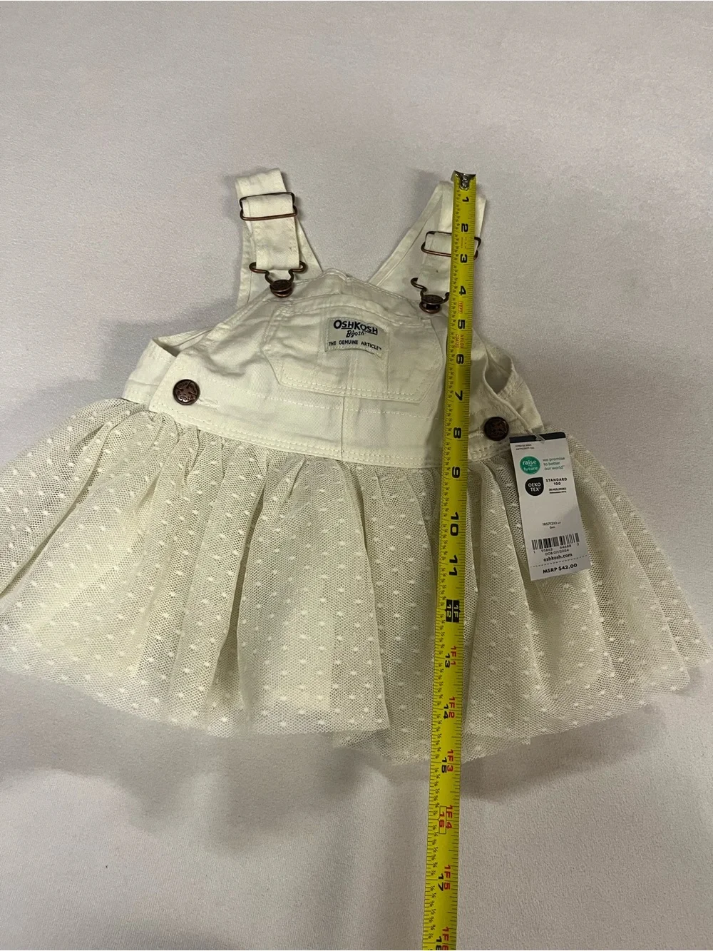 OshKosh B’gosh Baby Girl Overall Dress 6M Cream Tulle Sparkle NWT